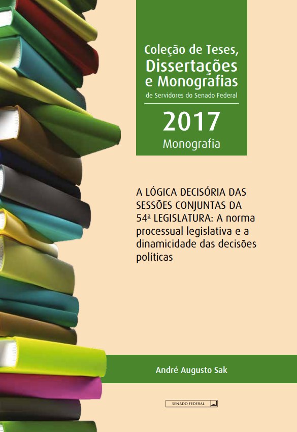 Capa do livro publicado pelo Senado Federal na Coleção de Teses, Dissertações e Monografias de 2017